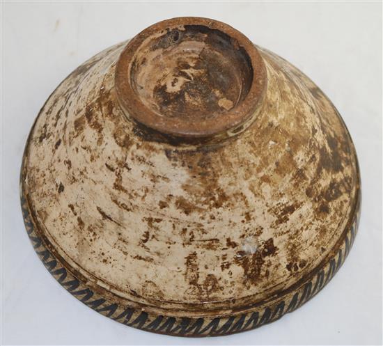 A Berber polychrome pottery bowl, diameter 27cm, slight old damage